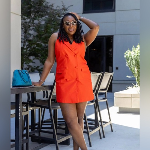 Future Collective - Jenee Naylor Red Orange Sleeveless Blazer Mini Dress - Picture 1 of 8